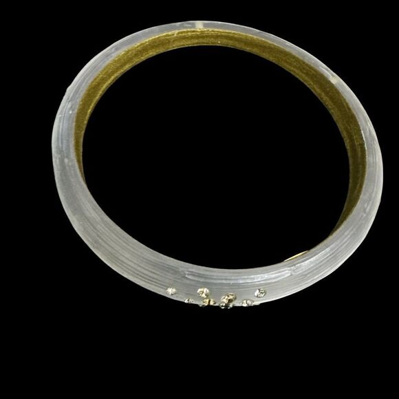 Alexis Bittar Iridescent Silver Lucite and Crystal Bangle Bracelet - Picture 7 of 10